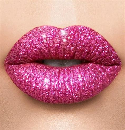 dark pink glitter lipstick.